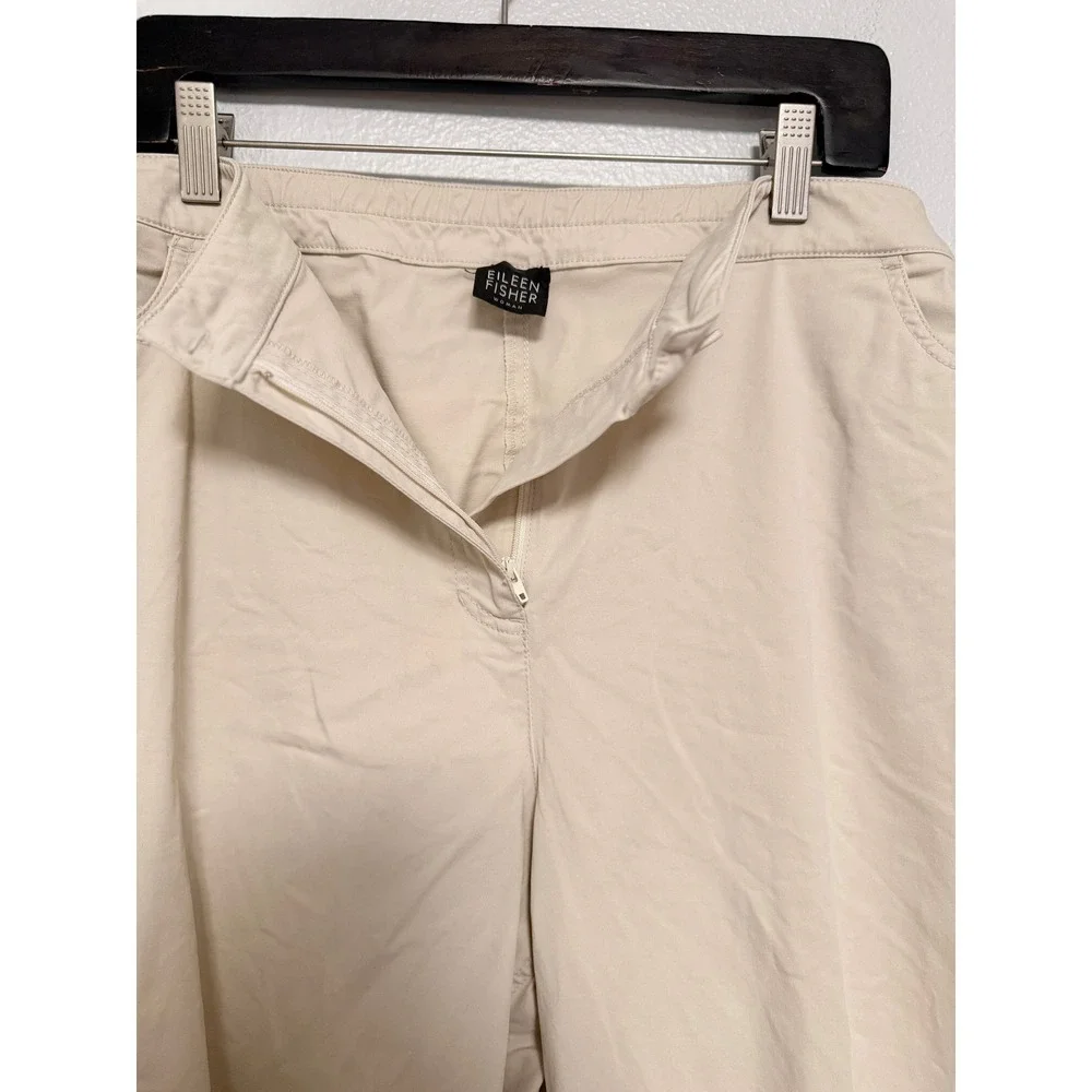 Eileen Fisher Woman Pants 2X Beige Cotton Crop Trousers Relaxed Quiet Luxury
